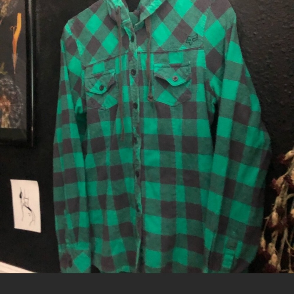 Green Fox Hoodie flannel 🍃
